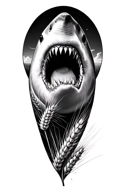 shark and wheat field tattoo design idea
