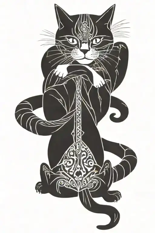 A grey British breed cat is lying on its back tattoo design idea