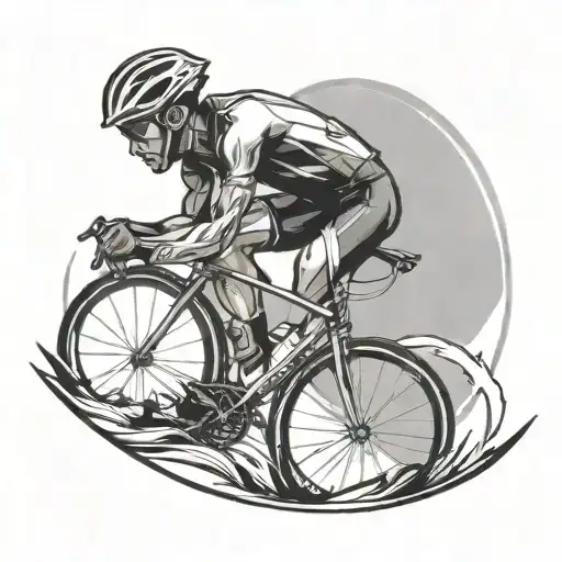 The outline or silhouette of a road bike, with drop handle bars, with a cyclist out of the saddle leaning forward.  tattoo design idea