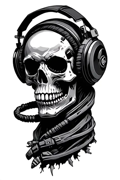 space skull wearing headphones tattoo design idea