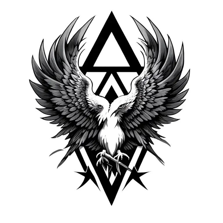 capital Greek delta triangle, with an arrow going through and incorporating wings of a phoenix. emphasis is o tattoo design idea