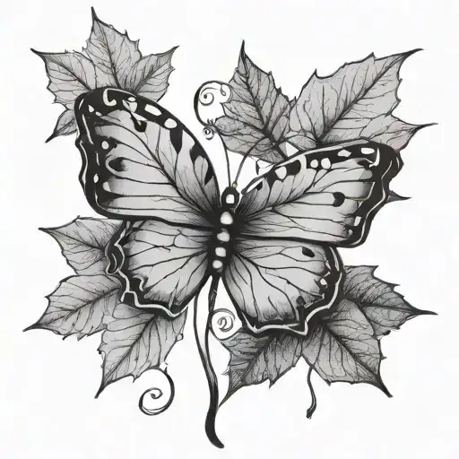 maple leaf and butterfly tattoo design idea