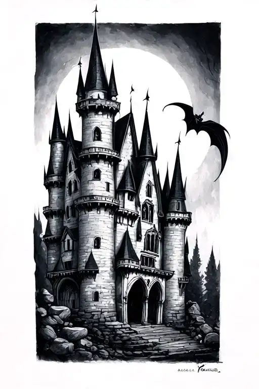 vampire castle tattoo design idea