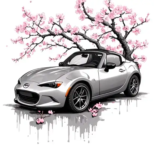 Miata with cherry blossoms branches tattoo design idea