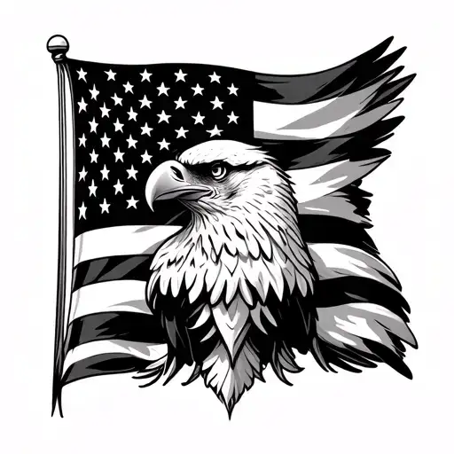 fine line polish flag with eagle tattoo design idea