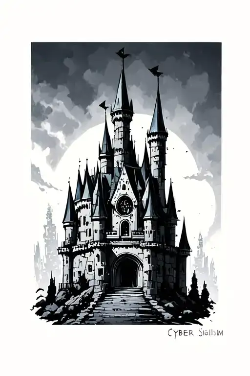 Cyber Sigilism Castle tattoo design idea