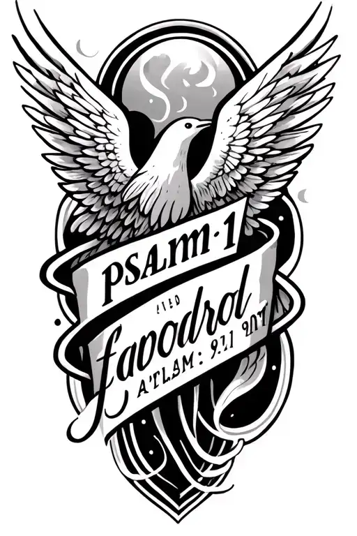 design a tattoo of the words psalms 91:11 with minimal fine lined haloed wings on inner forearm tattoo design idea