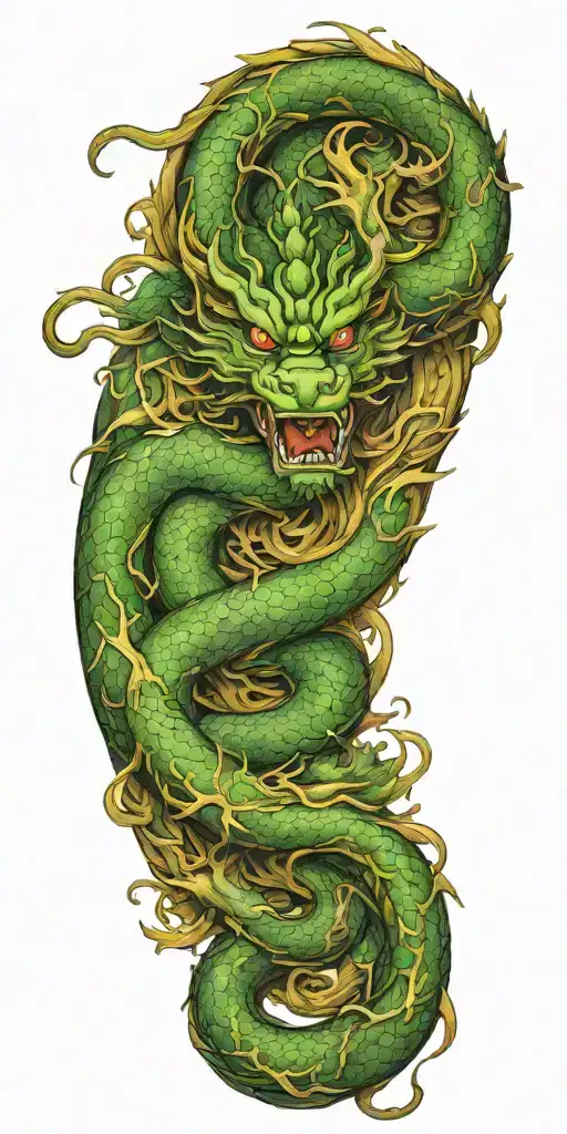 chinese wood dragon wrapped featuring elements of strength wisdom fairness with forest and wood elements tattoo design idea