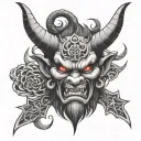 oni devil face tattoo with 8 pointed stars tattoo design idea
