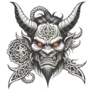 oni devil face tattoo with 8 pointed stars tattoo design idea