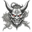 oni devil face tattoo with 8 pointed stars tattoo design idea