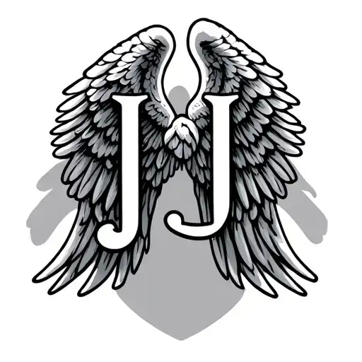 initials JJ angel wings tattoo design idea