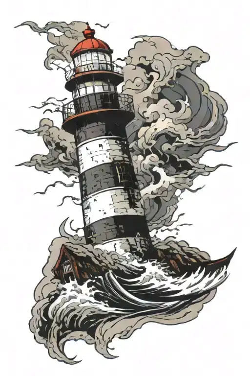 Lighthouse stormy condition tattoo design idea