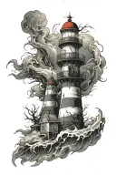 Lighthouse stormy condition tattoo design idea