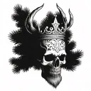  Celtic Skull with beard Buried with pine trees with a crown made from deer antlers tattoo design idea