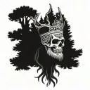  Celtic Skull with beard Buried with pine trees with a crown made from deer antlers tattoo design idea
