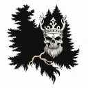 Celtic Skull with beard Buried with pine trees with a crown made from deer antlers tattoo design idea
