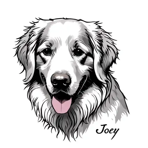 golden retriever full human hand tattoo design with name Joey tattoo design idea