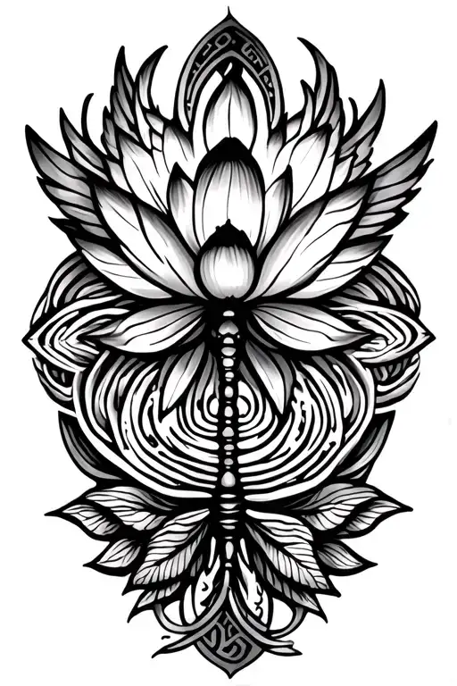 dragonfly labrynth mandala lotus flower growing with angel wings tattoo design idea