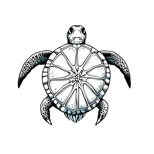 turtle with a sand dollar shell pattern tattoo design idea