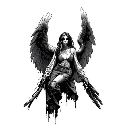 archangel in distressed denim streetwear tattoo design idea
