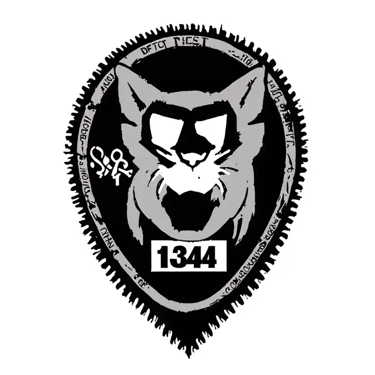 black and grey tattoo stencil, 5 inch deltoid patch, Cat D8T dozer blade center, "1341" stenciled on blade, warrant offi tattoo design idea