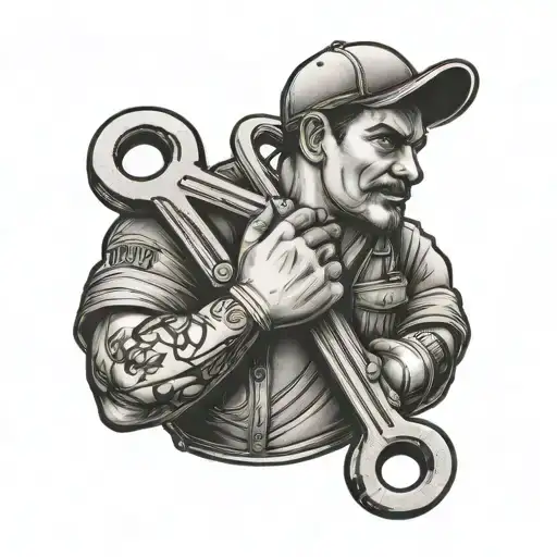 plumber holding a wrench crossed together tattoo design idea