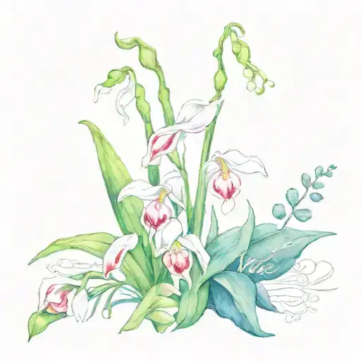 12cm Lillies of the Valley with Psalm 23:4 (in ugly DaVe font),12cm)with red accents blue and green for the flower tattoo design idea