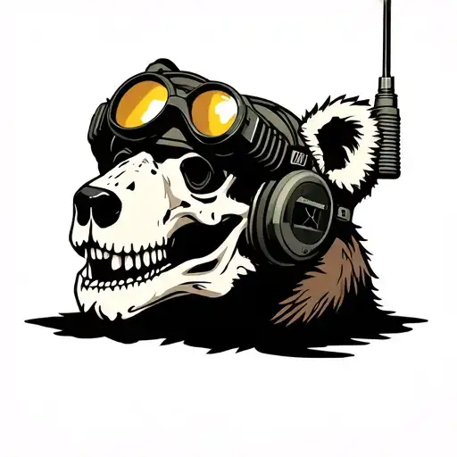 A bear skull wearing a special forces radio headset with night vision goggles. tattoo design idea