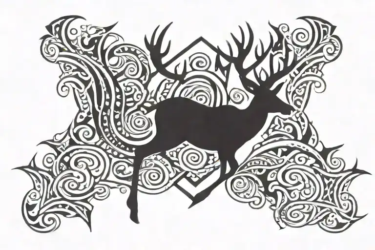 Deer and hunting tattoo design idea