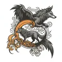 Crescent Moon and Wolf and Phoenix tattoo design idea