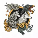 Crescent Moon and Wolf and Phoenix tattoo design idea