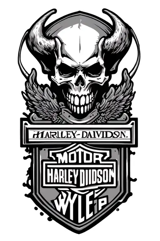 harley davidson bar and shield with demon skull above it tattoo design idea