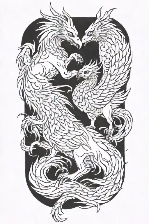 Cerberus and a phoenix  tattoo design idea