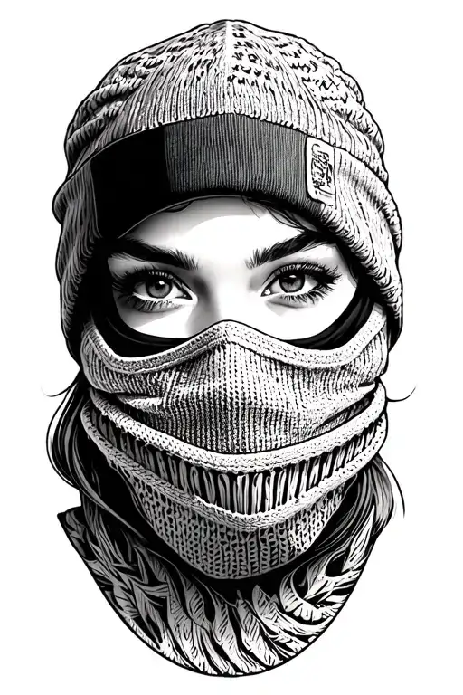 girl in ski mask tattoo design idea