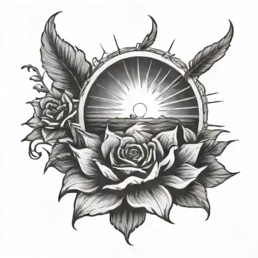 the words "But you, take courage! Do not let your hands be weak, for your work shall be rewarded." with a sunrise tattoo design idea