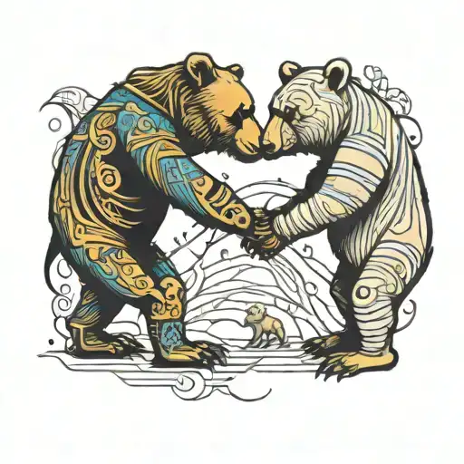 mummy  bear and baby bear holding hands walking away looking at each other tattoo design idea