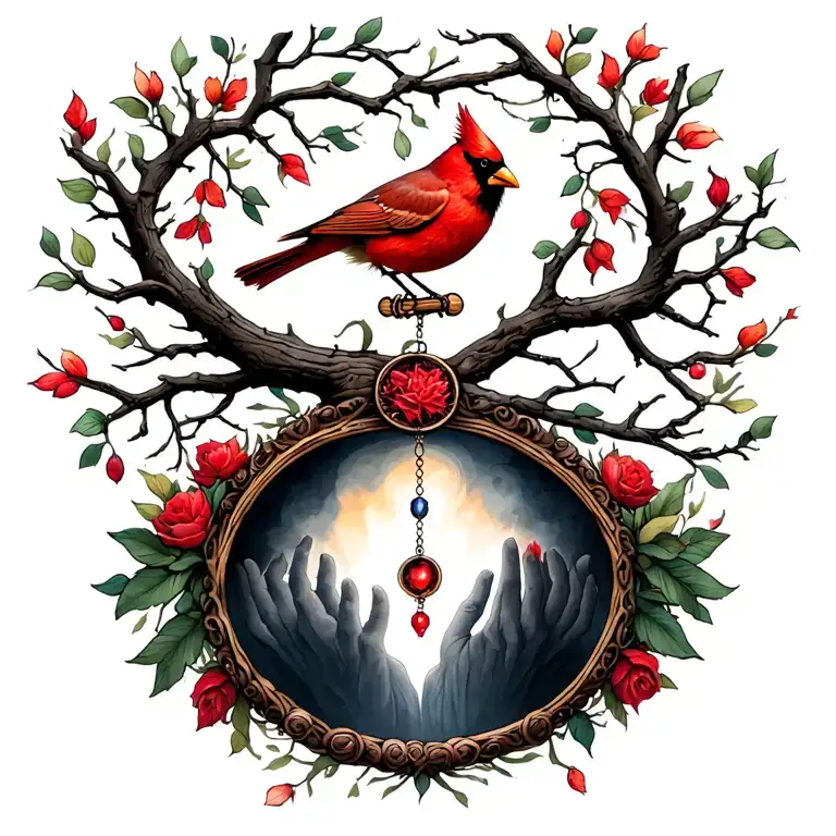 cardinal, rosary, tree of life you will remember my mom tattoo design idea