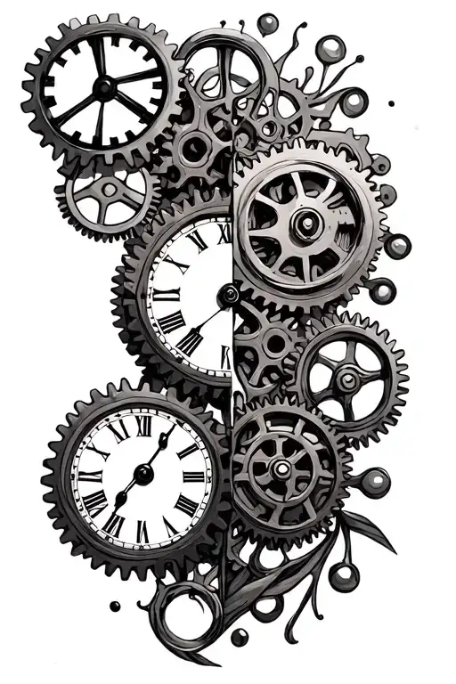 clock split with gears couples tattoo tattoo design idea