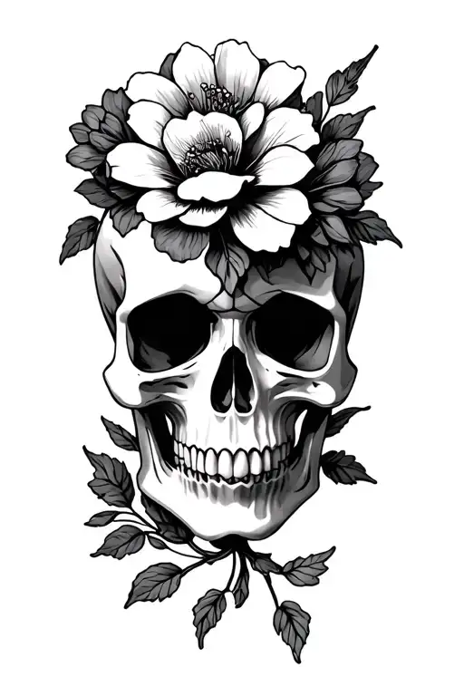 skull an flowers symbolizing tattoo design idea