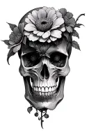 skull an flowers symbolizing tattoo design idea