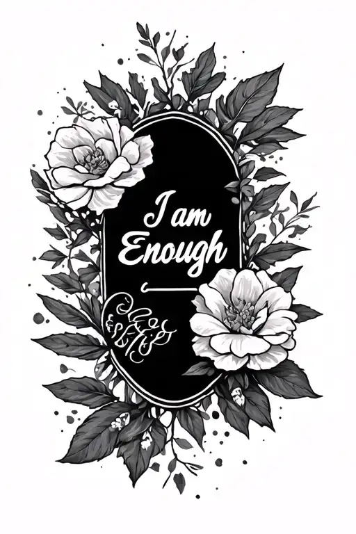 I am Enough, thin line, elongated, script tattoo design idea