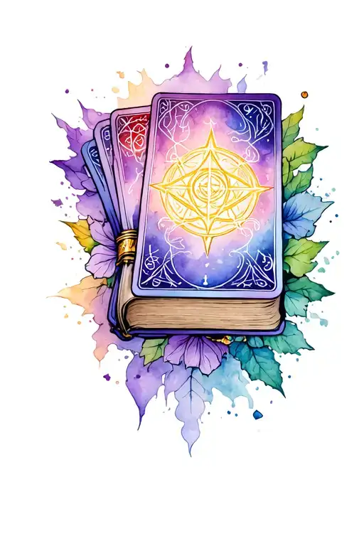 wiccan tattoo  with spell book or tarot cards  tattoo design idea