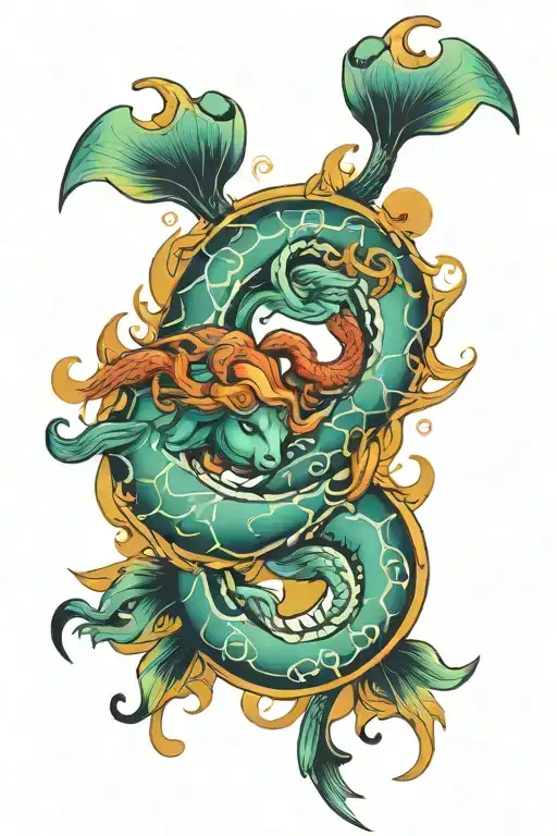 Pisces and Taurus zodiac sign intertwined tattoo design idea