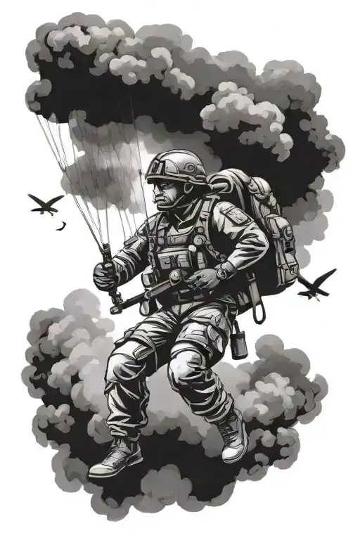 soldier parachute smoke forming tattoo design idea