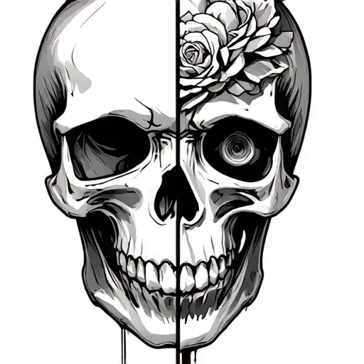 the skull with a split personality tattoo design idea