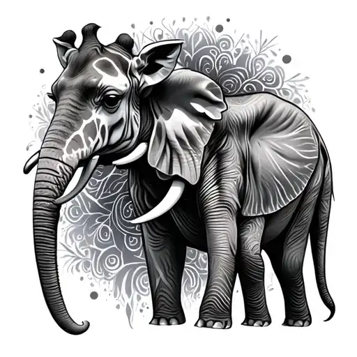 Giraffe And Elephant tattoo design idea
