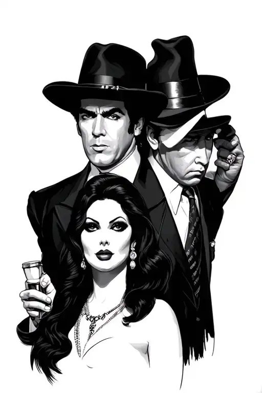 Goodfellas with Scarface Elvira and Tony Montana and Al Capone  tattoo design idea