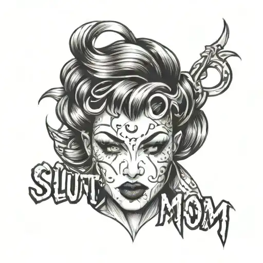 Slutty mom written horizontal no drawing tattoo design idea
