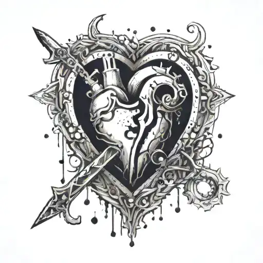 A heart with a keyhole in the center, a Knife going through the hole as the key tattoo design idea